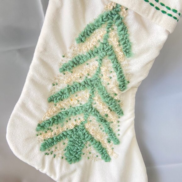 White Christmas Stocking Embroidered Tree with Shiny Beads Ornaments - Picture 4 of 11
